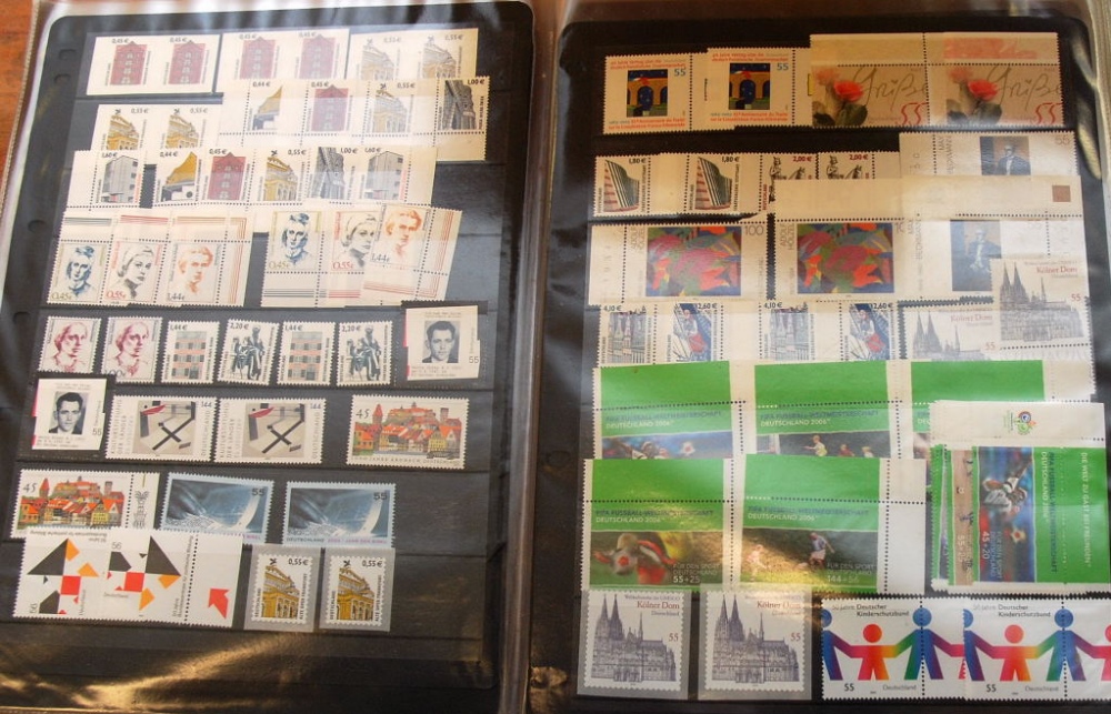 GERMANY: 1999-RECENT EXTENSIVE MNH EX-DEALERS STOCK IN THREE STOCK ALBUMS, COMMEMS, SHEETLETS,