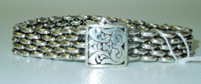 FOUR ROW HEAVY CHAIN BRACELET WITH SQUARE DECORATIVE CLASP, MARKED 925 - Image 2 of 3