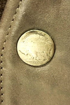 BROWN LEATHER WAISTCOAT, LACING DETAIL TO BOTH SIDES, PRESS STUD FASTENINGS "FIVE CENT PIECES", 59 - Image 3 of 3