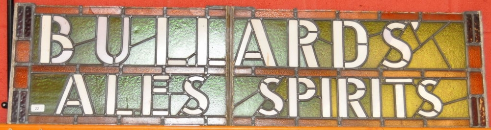 STAINED GLASS PUB ADVERTISING SIGN BULLARDS ALES IN TWO SECTIONS EACH MEASURING 37 X 65 CM APPROX - Image 2 of 2