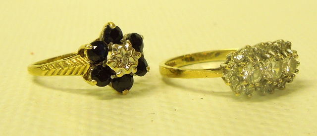 9CT GOLD THREE STONE CZ RING AND A 9CT BLUE STONE DRESS RING BOTH SIZE (M) - Image 5 of 5