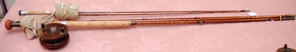 SPLIT CANE 12FT 6IN APPROX 4 PIECE SALMON ROD BY W.ROBERTSON GLASGOW COMPLETE WITH 4 1/2IN WOODEN