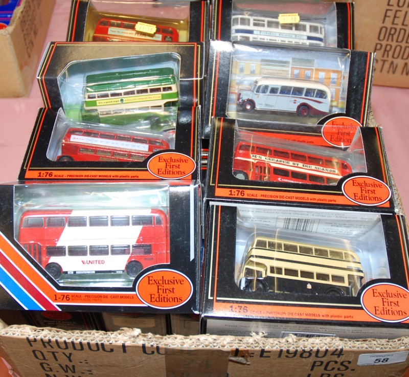 BOX CONTAINING 20 EXCLUSIVE FIRST EDITIONS 1:76 SCALE DIECAST BUSES, INCH.  BADGERLINE, UNITED,