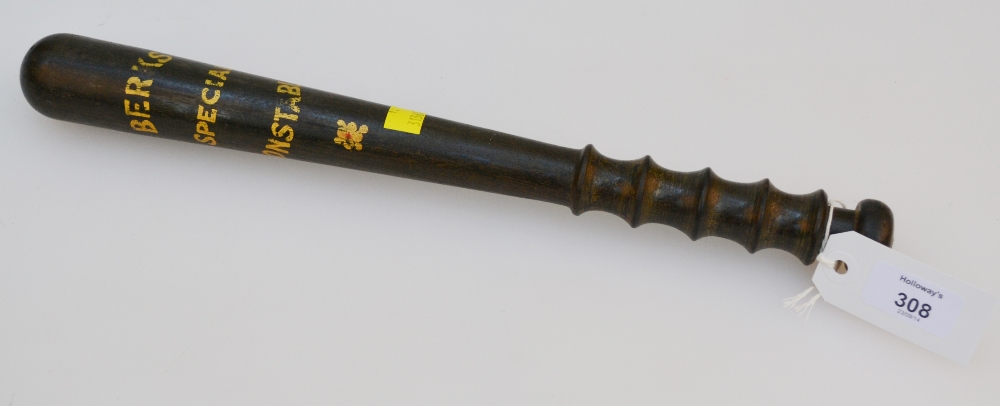 A Hiatt & Co. of Birmingham Special Constable`s truncheon, gilded inscription `Berks Special