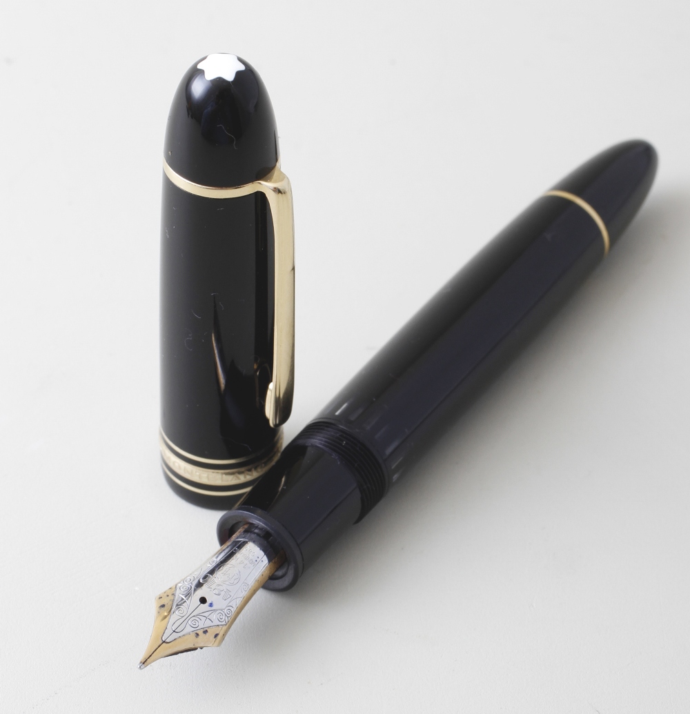 A black Mont Blanc Meisterstuck fountain pen, No 149, fitted 14K nib, 15 cm (5 3/4 in) long