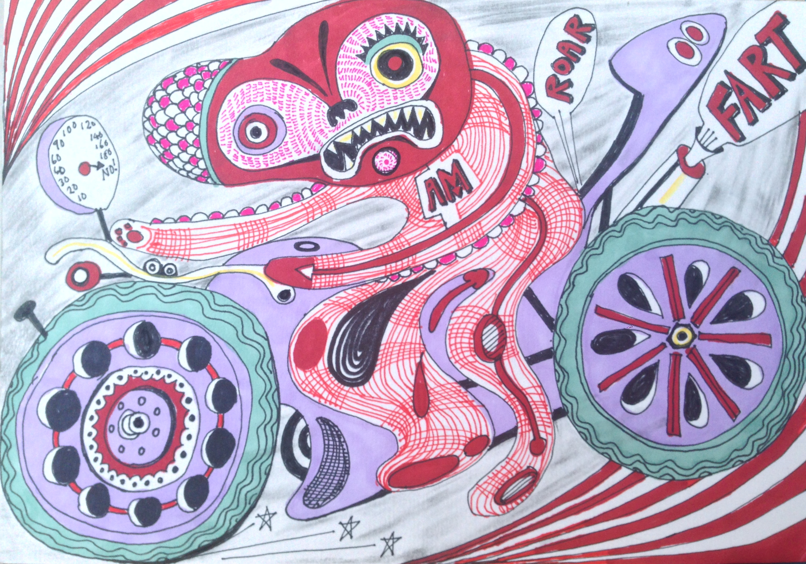 Grayson Perry CBE Doodle Pen and acrylic on card signed, stamped and dated on the back 14 x 20.5cm