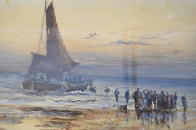 Adolphe Ragon (?-1924) - Awaiting the Catch - 24x34cm watercolour on paper, signed bottom left