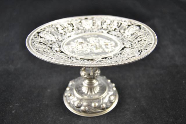 A 19th century continental (possible Austro-Hungarian) pierced 13 lot white metal tazza, top