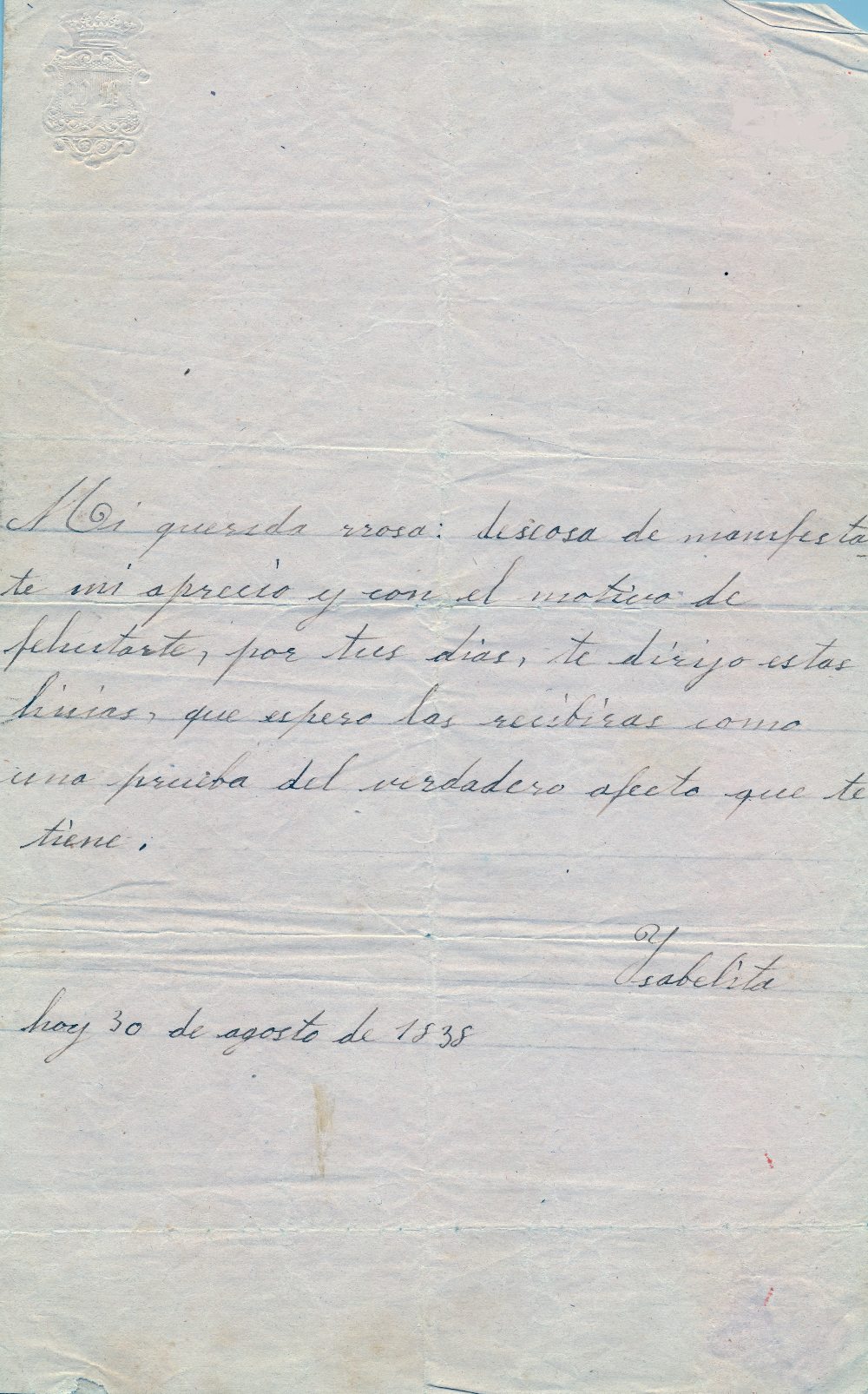 ISABEL II: (1830-1904) Queen of Spain 1833-68. Early A.L.S., Isabelita, one page, 8vo, n.p, 30th