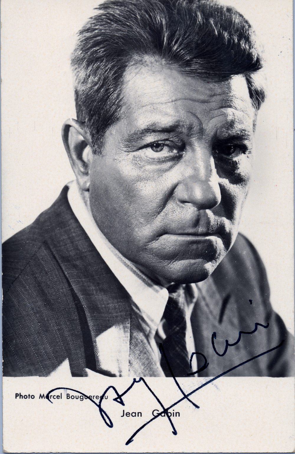 GABIN JEAN: (1904-1976) French Actor. Vintage signed postcard photograph of Gabin in a head and
