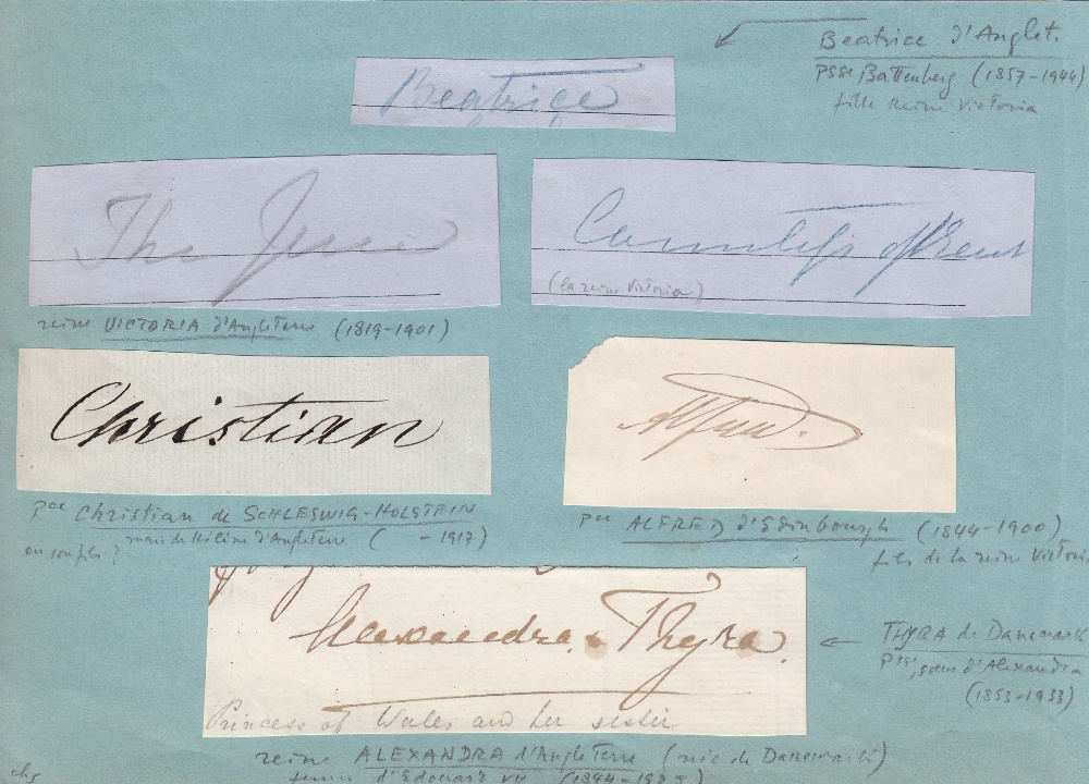 BRITISH ROYALTY: An oblong 8vo page removed from an album bearing six individual clipped signed