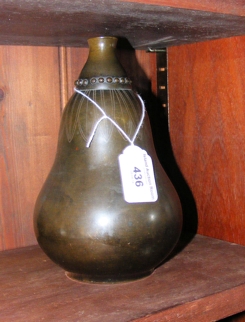 An unusual French bronze of a gourd shaped vase in the Japanese taste, base with seal signed