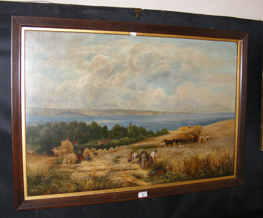 Attributed to WILLIAM WILLIAMS - 60cm x 90cm - oil on canvas - Isle of Wight harvest scene with