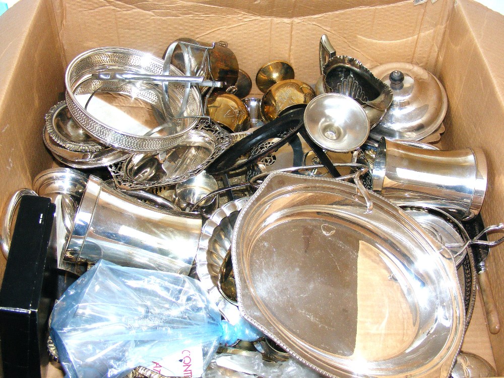 A box of plated ware.