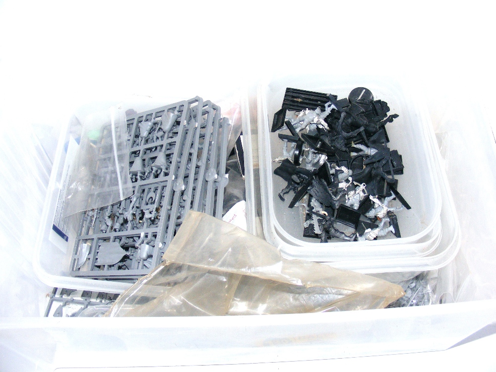 A box of Warhammer figurines etc.