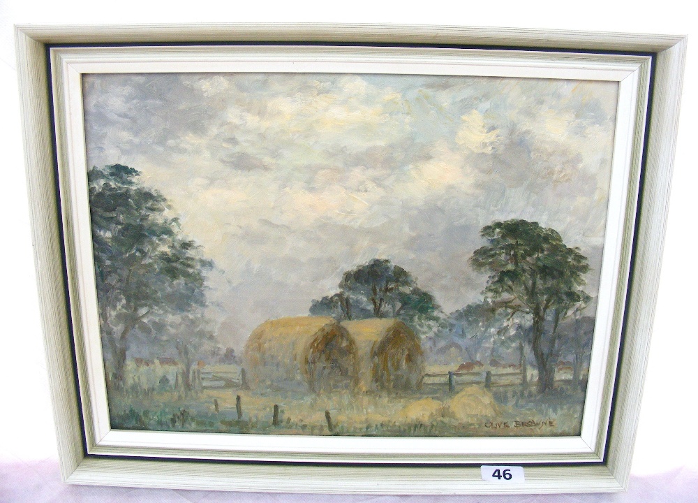 A oil painting titled "4 Ground Mist" signed by local Grimsby artist Clive Richard Browne (1901 -