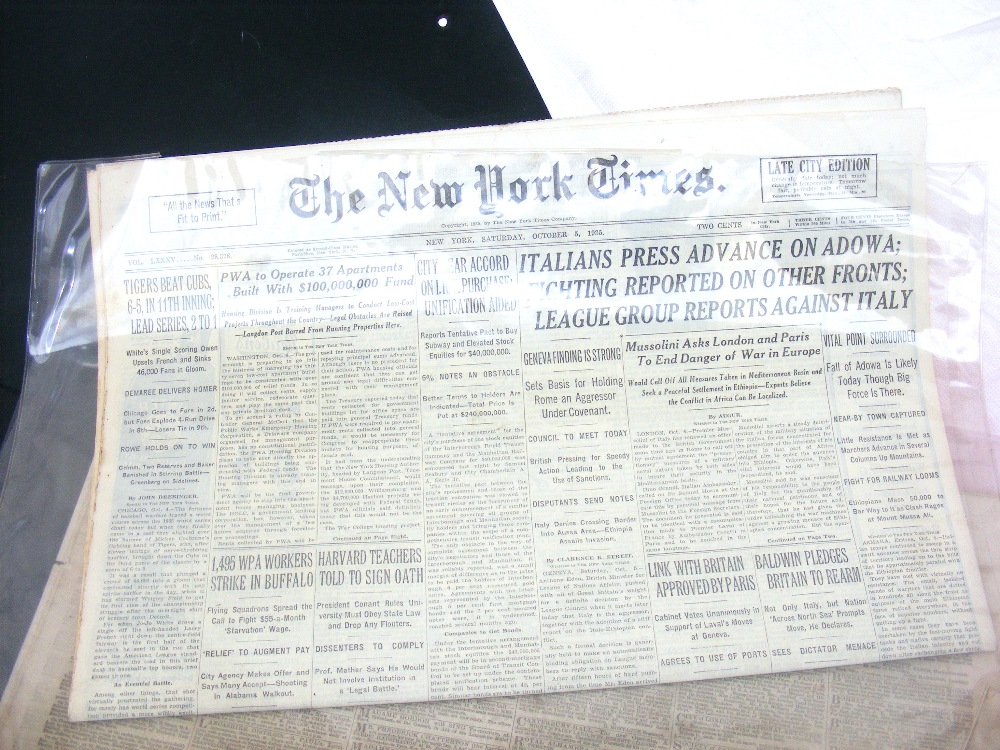 An original "New York Times" newspaper from "Saturday October 5 1935", with a certificate from - Image 2 of 2