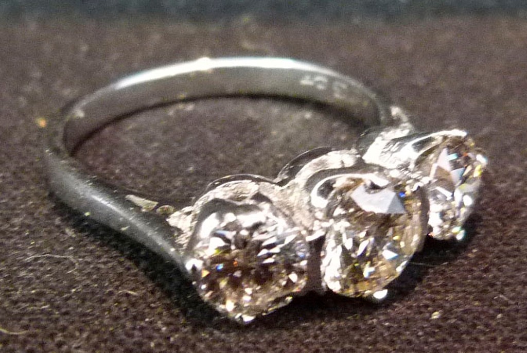 An 18ct. White Gold Three Stone Diamond Ring, approximately 1.66ct.