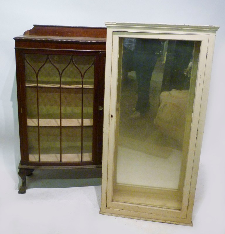 A 1920's Mahogany Display Cabinet, together with a painted mirrored back display cabinet