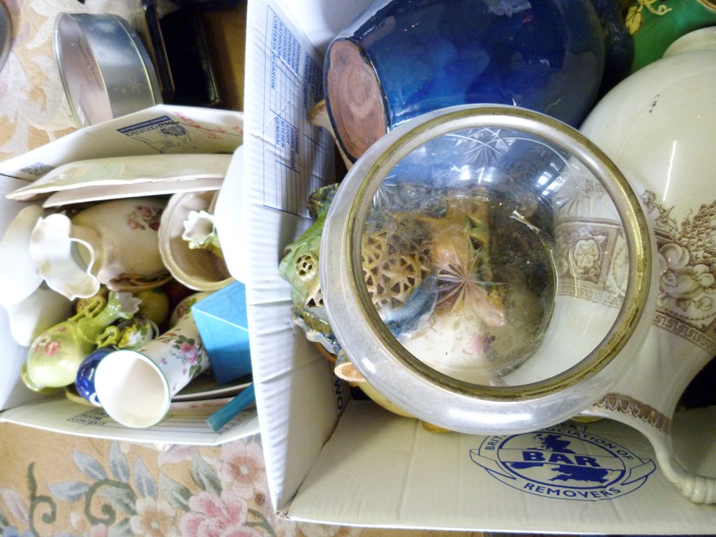 A Large Collection of Ceramics, within two boxes, to include a Victorian jug and other items