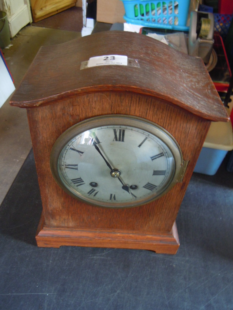 Mantle Clock  Oak cased chiming mantle clock, early 20th Century, probably German-Winterhalder &