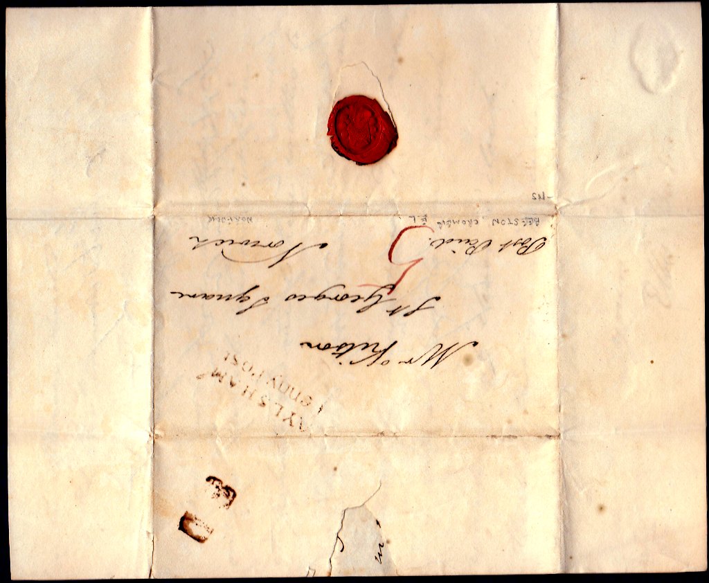 Norfolk Postal History - 1819 EL  Cromer/Norwich Willcocks NK39 XXX Aylsham Penny Post No. 1