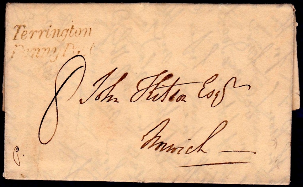 Norfolk Postal History - 1839 EL  Terrington to Norwich Willcocks 399 XXX Terrington Penny Post,