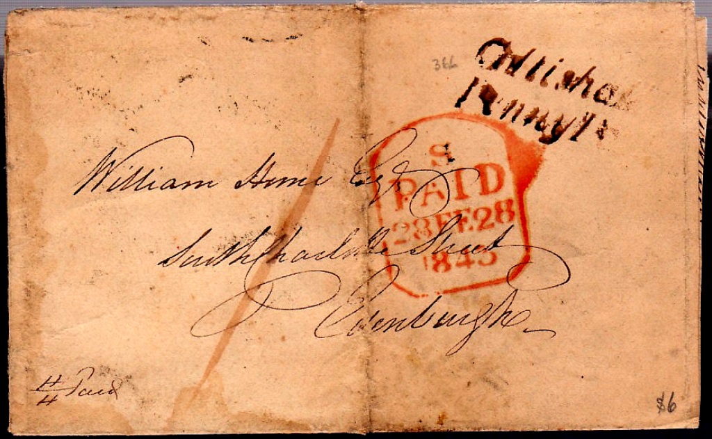 Norfolk Postal History - 1843 Cover  Coltishall/Edinburgh Willcocks NK68 XX Rated F.