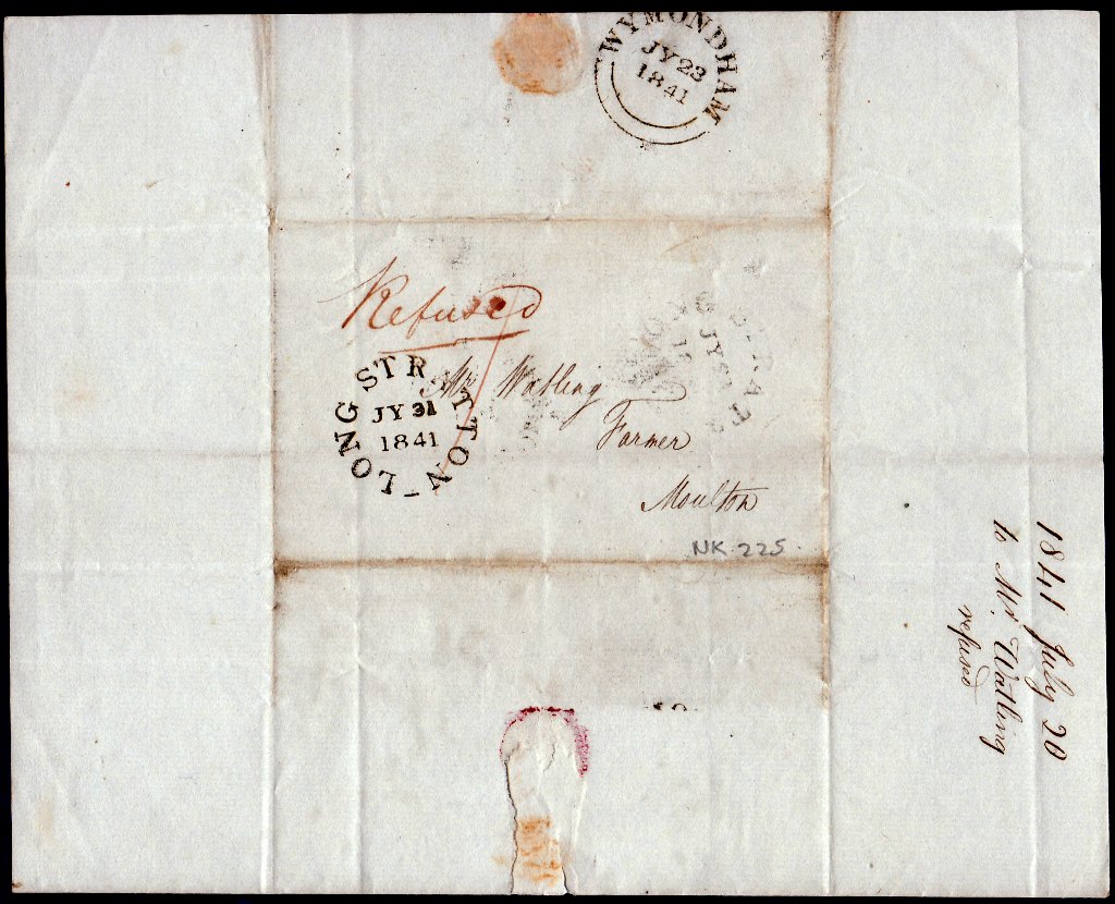 Norfolk Postal History - 1841 EL  Long Stratton/Moulton Willcocks 225 XXX Rated B Manuscript `