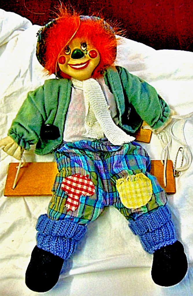 Vintage Clown Puppet - Sitting on a swing. Good