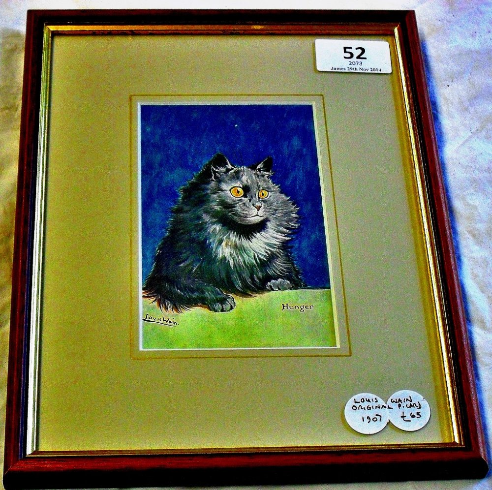 Original Louis Wain Framed Postcards - Hunger 1907