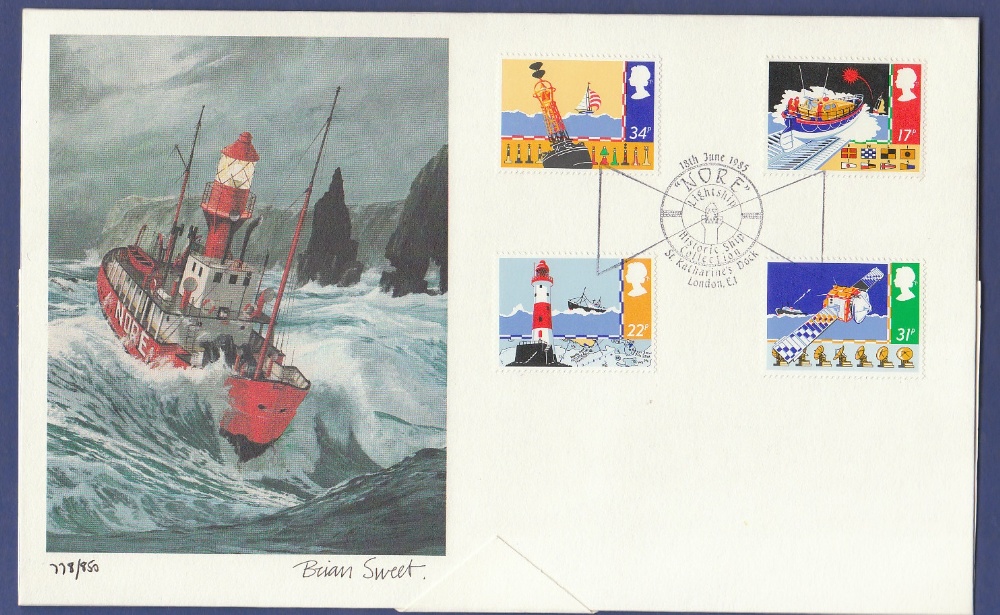 GB 1985 18th June Safety-at-Sea set on FINE ARTS OFFICIAL First Day Cover - Nore Lightship Special