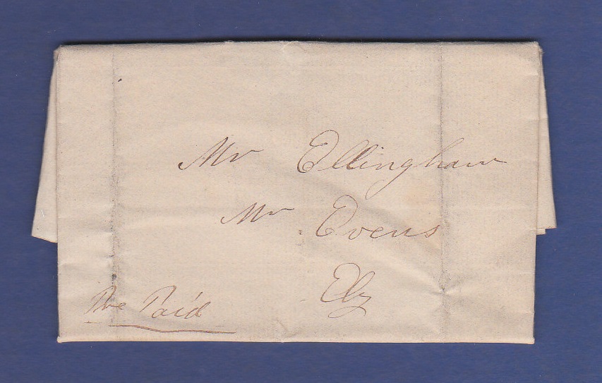 Cambridgeshire - 1842 EL Ely  With Manuscript `Pre-Paid`.  No other marks.