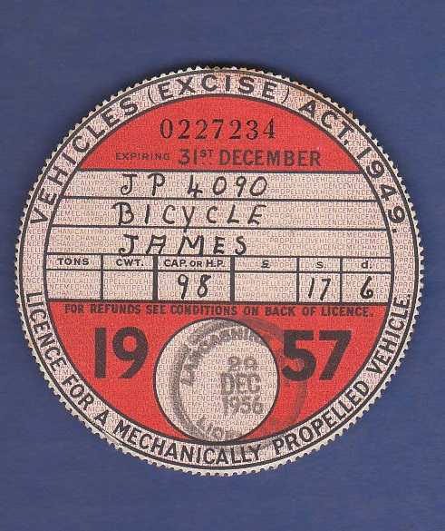 1957 31st December (Annual)  James Motorcycle 98cc Reg. No. JP 4090 Licensed by: Lancashire CC