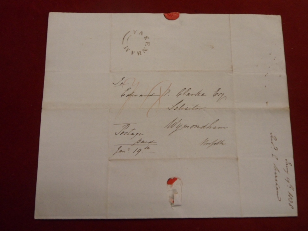 1838 Early Letter - Fakenham to Wymondham *** Fakenham in black