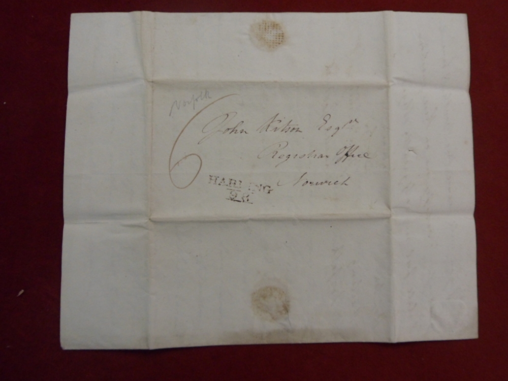 1818 Early Letter - Norfolk. Hopton to Norwich with Harling/98 *** (Bishop views)