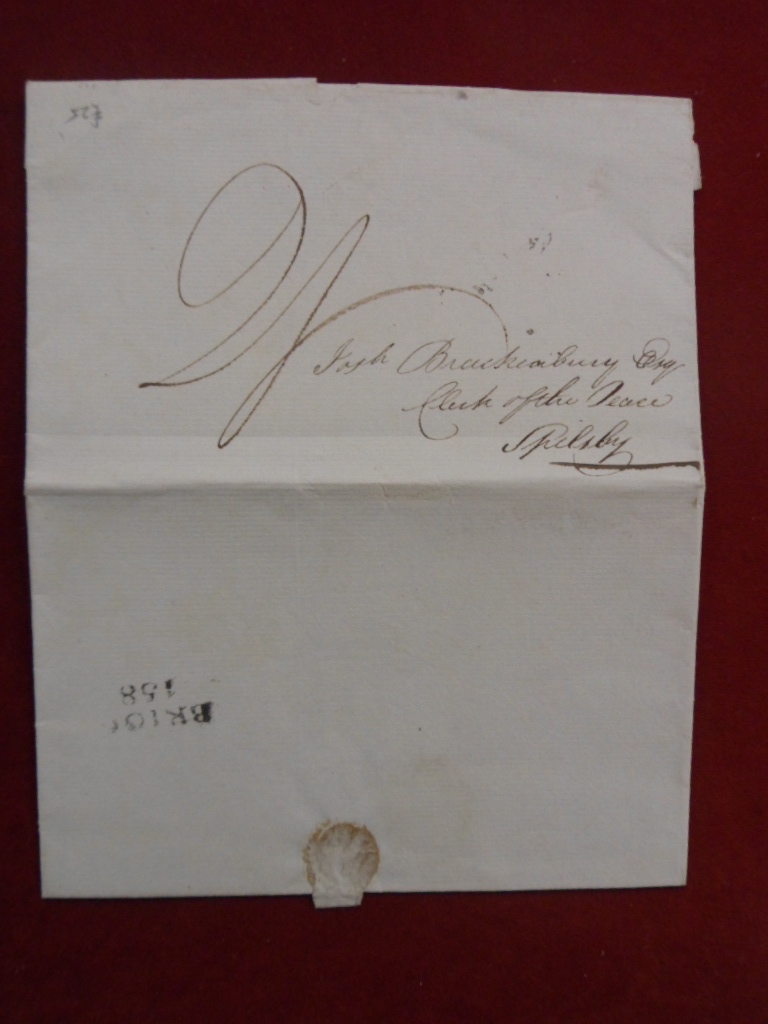 1823 Early Letter - Brigg to Spilsby ** Brigg 158 22 x 10 in black. Rated `C` in Wilcocks