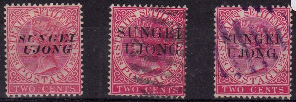 Malaya (Sungei Ujong) 1885-90 Two cents overprinted SG38 m/mint, SG44+45 used (3).