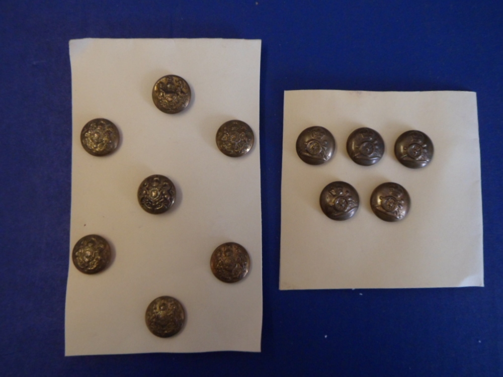 Lot of 12 Brass British Army Button, Kings Crown, Pocket Size (3 Royal Artillary, 7 General