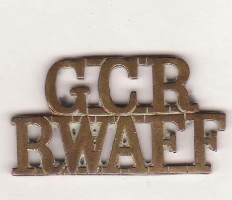 Colonial Shoulder Title:- `G.C.R./RWAF.F.` brass, (The Gold Coast Regiment, Royal West African