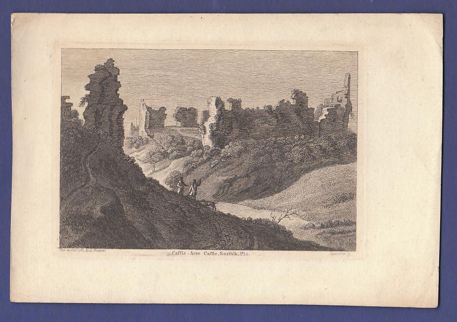 Ephemera - Norfolk - Castle Acre An antique print by Hooper (1784), Pub. Sparrow, 150mm x 100mm,