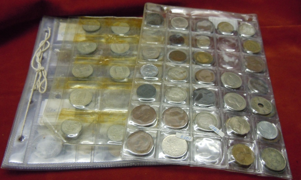 Coins - English, Channel Islands + Foreign in album sheets (95).