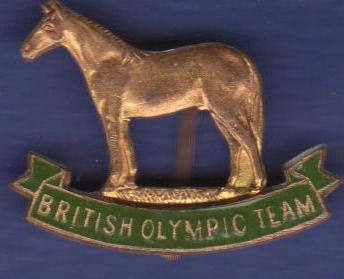 Lapel Badge - gilt horse, facing left, below which a green enamel scroll reading `British Olympic