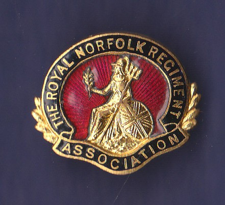 British Lapel Badge - Royal Norfolk Regiment Association, gilt, red and black enamel horseshoe