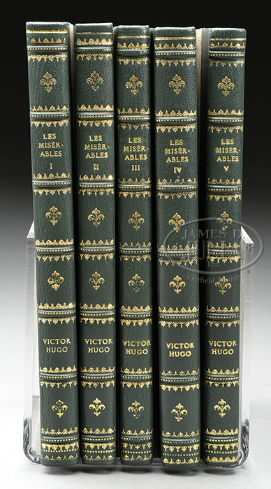 LES MISERABLES FIVE VOLUME BOOK SET BY VICTOR HUGO. 19th century in French, ""LES MISERABLES"",