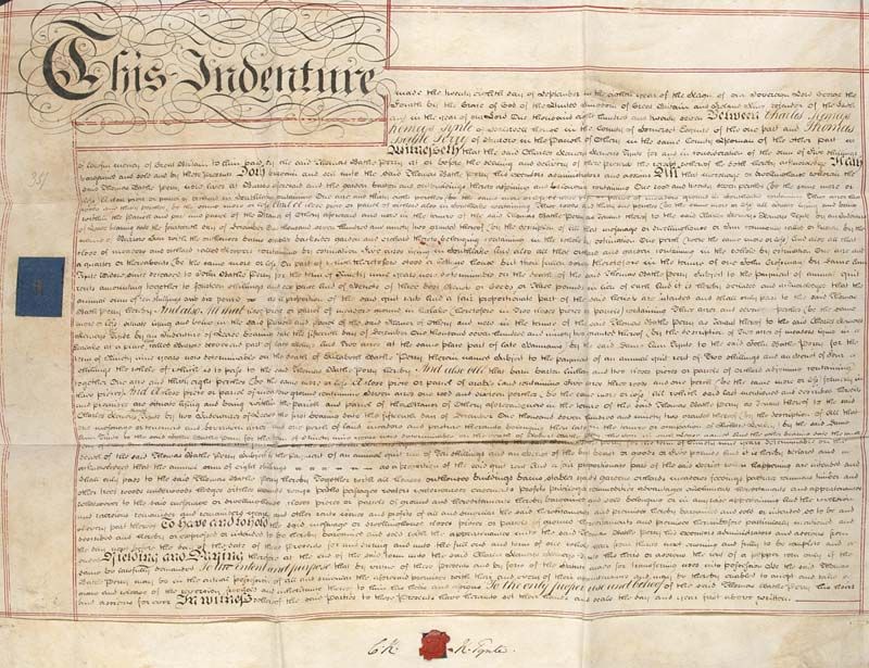 England - - Englischer Vertrag (Indenture) zwischen Charles Kemeys Kemeys Tynte und Thomas B. Perry.