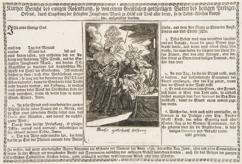Einblattdrucke, 17. Jh. - - Kurtzer Bericht des ewigen Rosenkrantz, so von einem Geistlichen