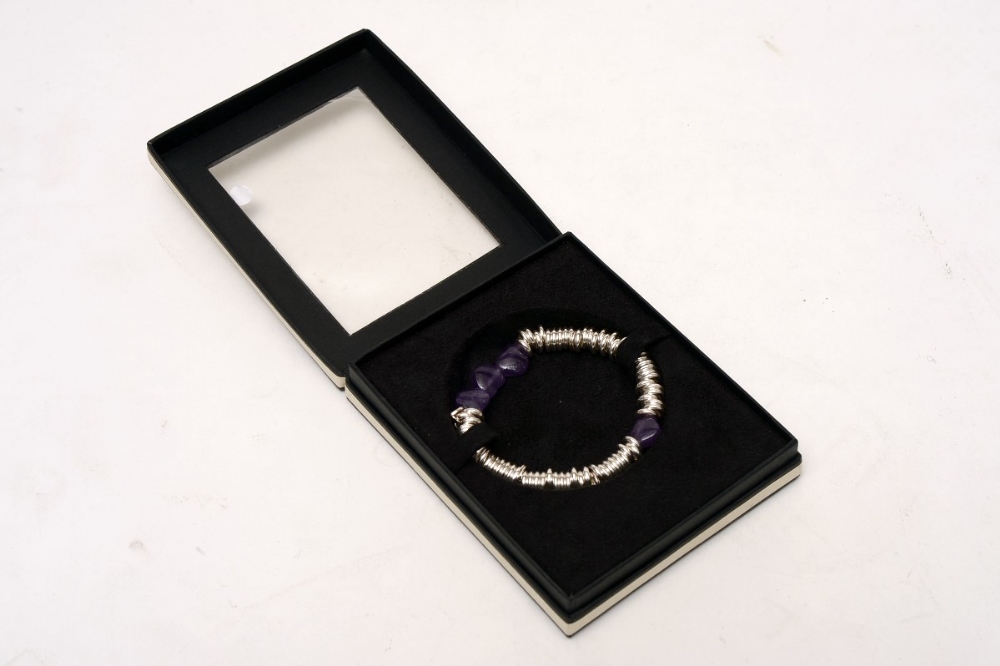 silver links of london braclet with purple heart