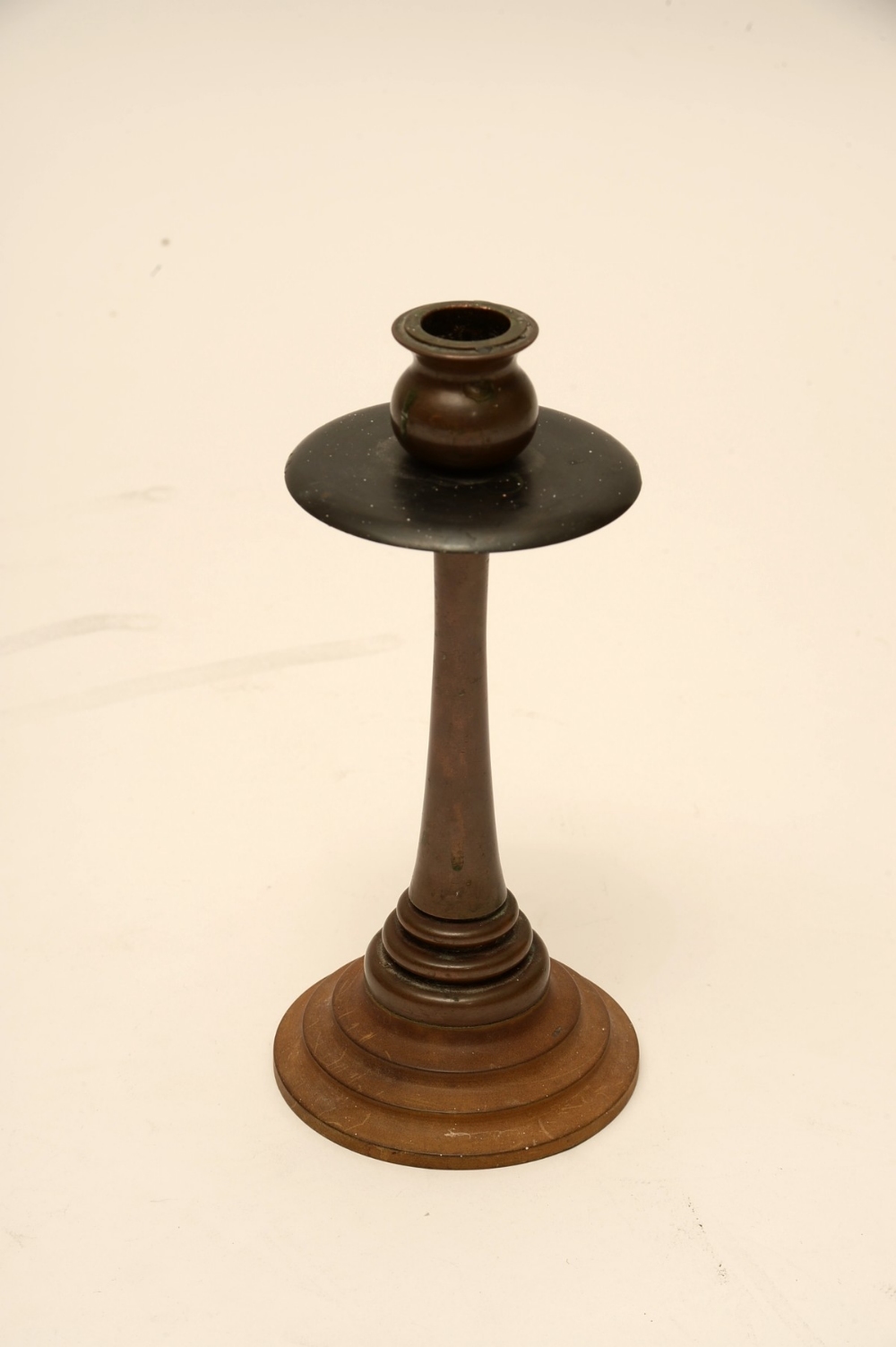 vintage bronze candle stick on turned base 8 1/2"" high