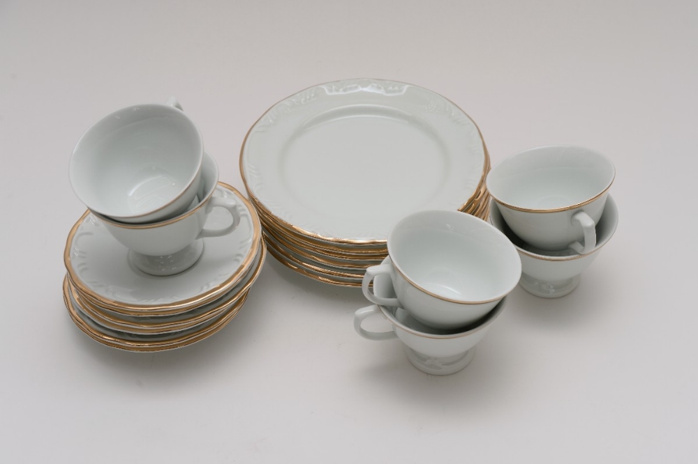 Schmidt porcelain 18 piece teaset x6 cups x6 saucers x6 plates gold trimming unused